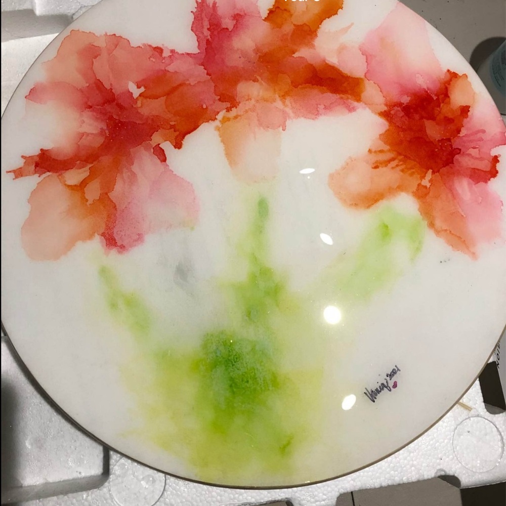 Impressionistic Green and Red Floral Painting Lazy Susan